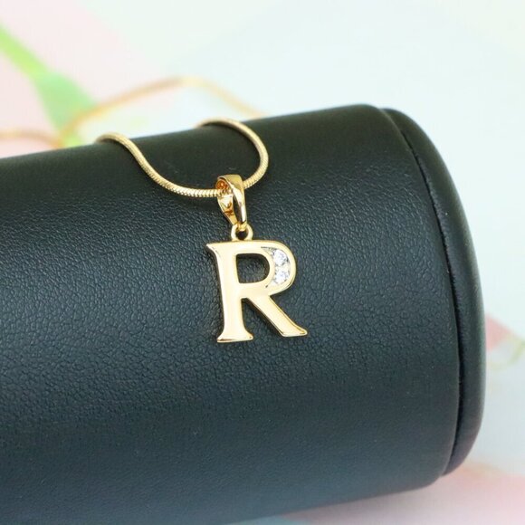 "Rose Gold Letter R Pendant with Crystal Accent – 18K Gold Plated, XPPT1367 - Picture 13 of 13